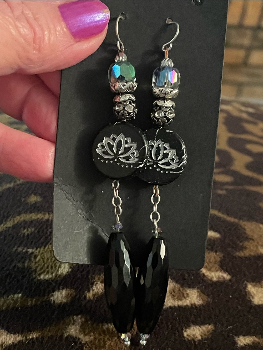 Handmade Lotus Drop Earrings in Black real sterling by Sandra @prettyispretty